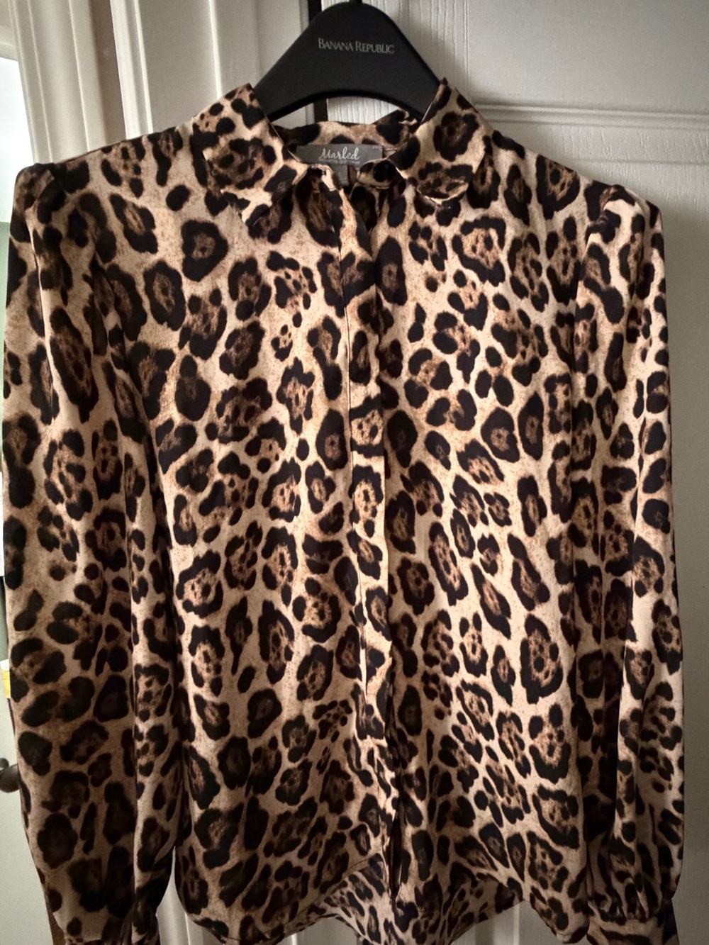 Marled Leopard Print Puff Sleeve Blouse Top Size S